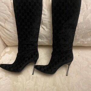 Gucci Women's Black Textured Heeled Boots